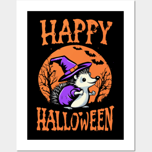 Happy Halloween Hedgehog Witch Posters and Art